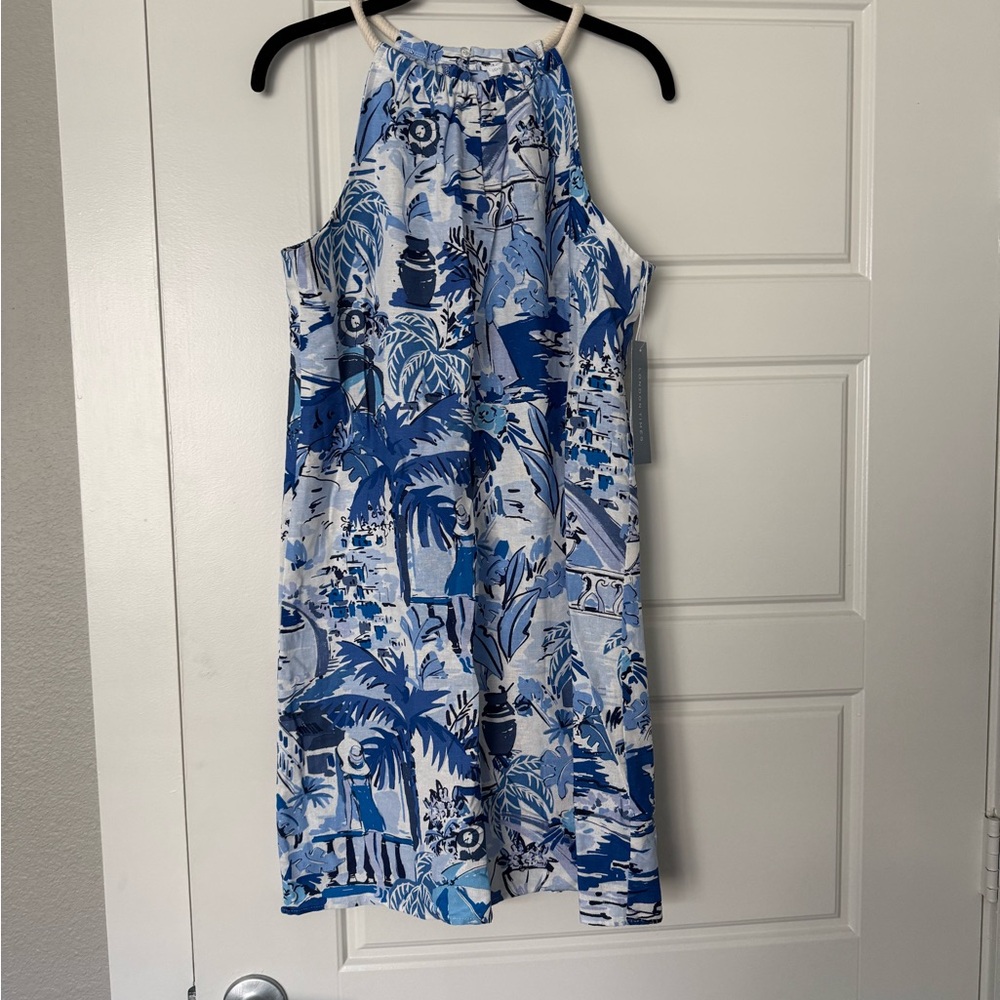 London Times Blue and White Print Dress
